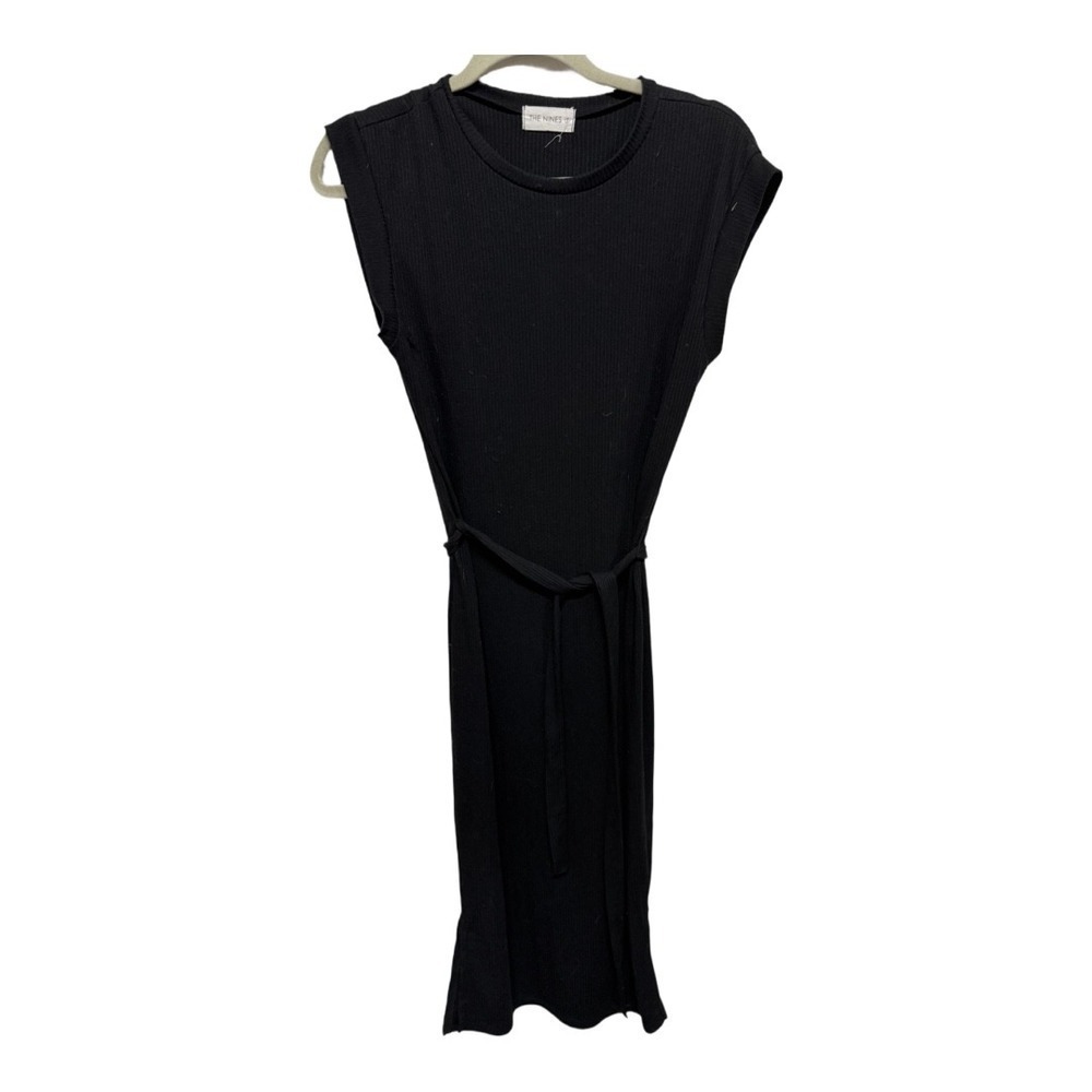 The Nines Black Ribbed Tie Waist Midi Dress Size Small Sleeveless